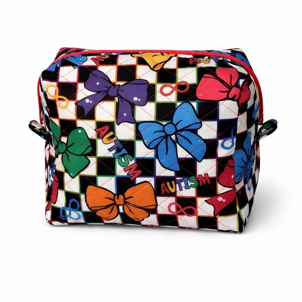 Autism Awareness Makeup Bag, Colorful Bow Cosmetic Bag